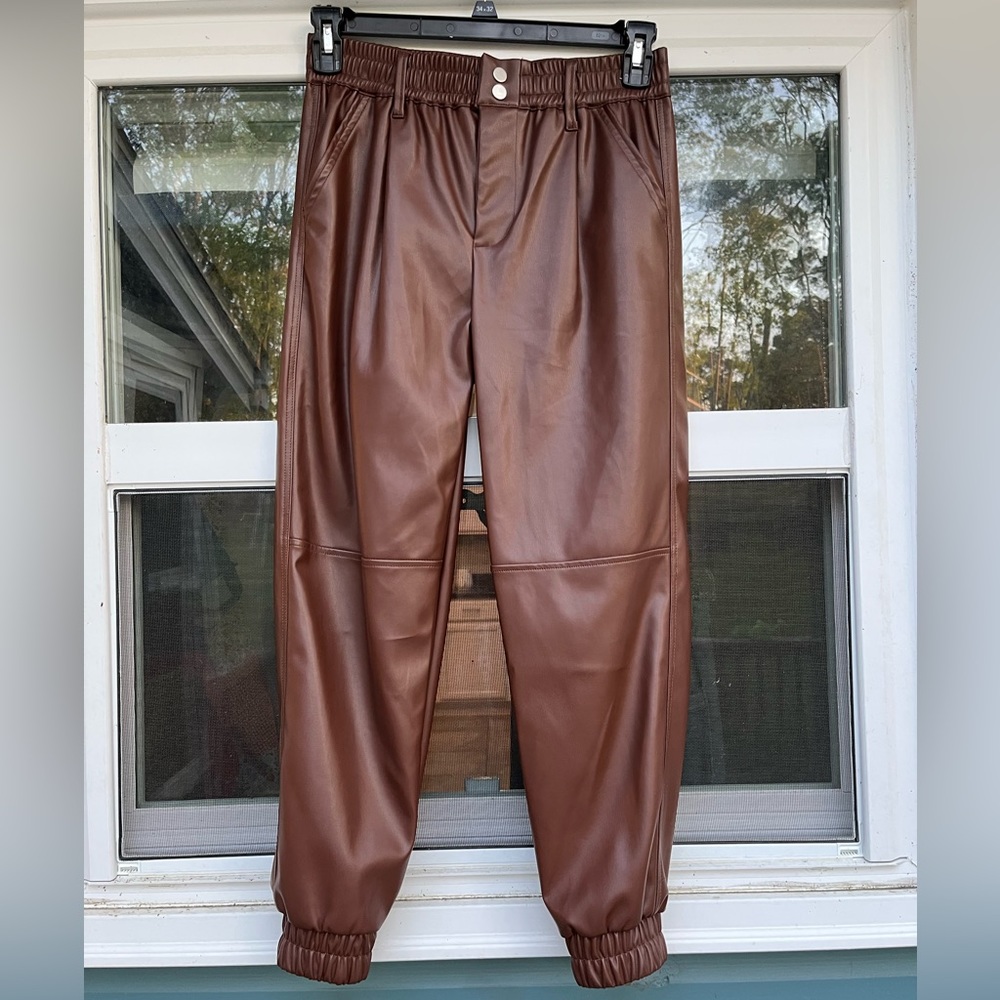 Brown Faux Leather Joggers